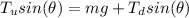 T_usin(\theta)= mg+T_dsin(\theta)