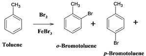 Draw the two major organic product(s) obtained when toluene undergoes monobromination.