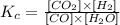 K_c=\frac{[CO_2]\times [H_2]}{[CO]\times [H_2O]}