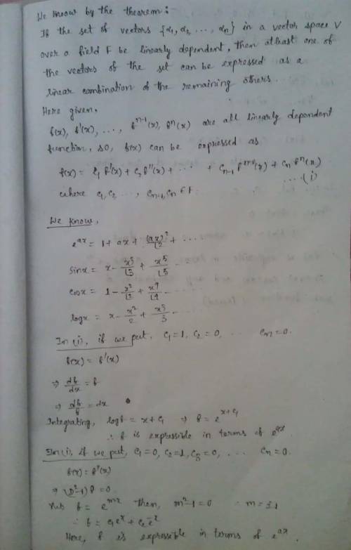 Suppose f(x) is a function such that for some positive integer n, f has n linearly dependent derivat
