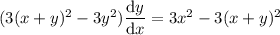 (3(x+y)^2-3y^2)\dfrac{\mathrm dy}{\mathrm dx}=3x^2-3(x+y)^2