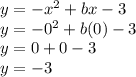 y=-x^{2} +bx-3\\y=-0^{2} +b(0)-3\\y=0+0-3\\y=-3
