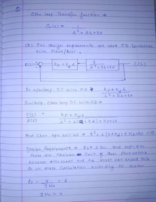 A mechanical system has an open-loop transfer function below: GG(ss) = 1 ss2 + 2ss + 20 a) Design a