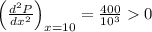 \left(\frac{d^{2} P}{d x^{2}}\right)_{x=10}=\frac{400}{10^{3}}0