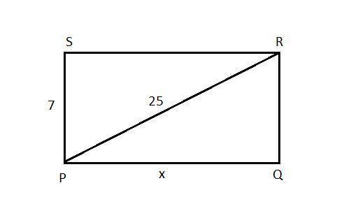In rectangle PQRS, SP = 7 and PR = 25. what is PQ?