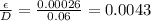 \frac{\epsilon }{D} =\frac{0.00026}{0.06} =0.0043