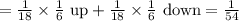 =\frac{1}{18}\times\frac{1}{6}\text{ up}+\frac{1}{18}\times\frac{1}{6}\text{ down}=\frac{1}{54}