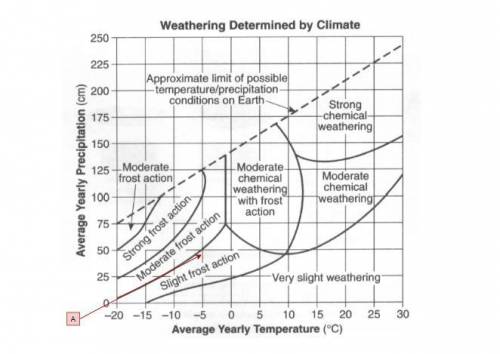 Which type of weathering is most common where the average yearly temperature is 5c and the average y