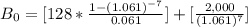 B_{0} = [128 * \frac{1 - (1.061)^{-7}}{0.061}] + [\frac{2,000}{(1.061)^7}]