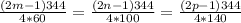 \frac{(2m-1)344}{4*60} = \frac{(2n-1)344}{4*100} = \frac{(2p-1)344}{4*140}