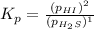 K_p=\frac{(p_{HI})^2}{(p_{H_2S})^1}