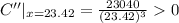 C''|_{x=23.42}=\frac{23040}{(23.42)^3}0