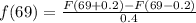 f(69) = \frac{F(69 + 0.2) - F(69 - 0.2)}{0.4}
