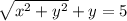 \sqrt{ {x}^{2}  +  {y}^{2} }  + y = 5