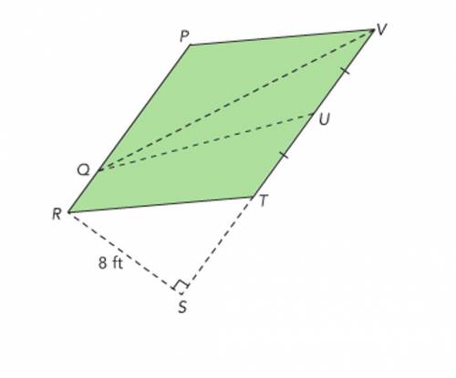 A Parallelogram PRTV is made up of triangle PQV and trapezoid QRTU. The area of the parallelogram PR