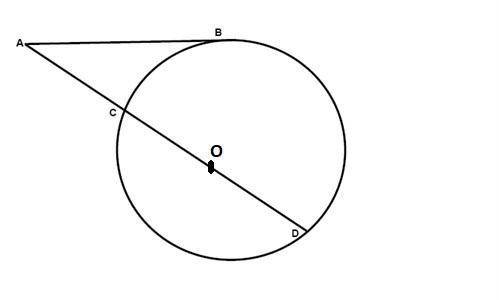AB is tangent to the circle k(O) at B, and  AD is a secant, which goes through O. Point O is between