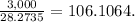 \frac{3,000}{28.2735} = 106.1064.
