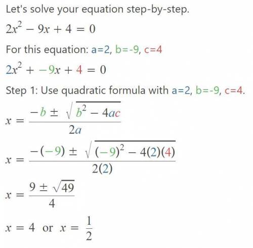 Given the equation below, which of the following shows the quadratic formula correctly applied? 2x2