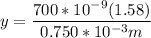 y = \dfrac{700*10^{-9} (1.58)}{0.750*10^{-3}m}