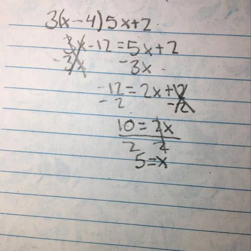 What value of x is in the solution set of 3(x - 4) 5x + 2? O -10 05 05 O 10