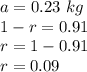 a=0.23\ kg\\1-r=0.91\\r=1-0.91\\r=0.09