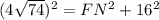 (4\sqrt{74} )^2=FN^2+16^2