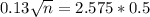 0.13\sqrt{n} = 2.575*0.5