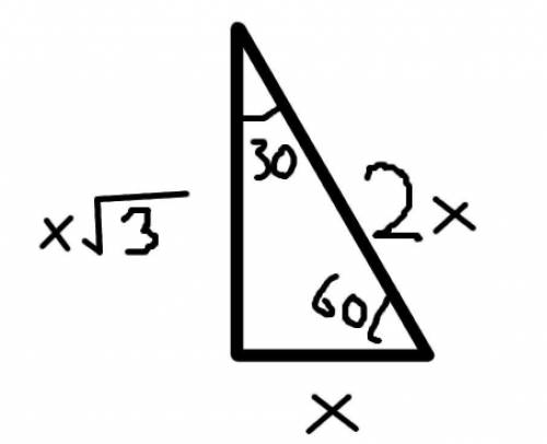 A 30° – 60° – 90° triangle is shown below. Find the value of x.