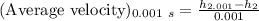 (\text{Average velocity})_{0.001\ s}=\frac{h_{2.001}-h_2}{0.001}