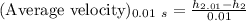 (\text{Average velocity})_{0.01\ s}=\frac{h_{2.01}-h_2}{0.01}