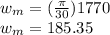 w_{m} = (\frac{\pi }{30} ) 1770\\w_{m} = 185.35
