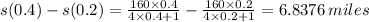 s(0.4)-s(0.2) = \frac{160\times 0.4}{4\times 0.4+1}-\frac{160\times 0.2}{4\times 0.2+1} =  6.8376 \, miles