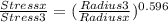 \frac{Stress x}{Stress 3} = ({\frac{Radius 3}{Radius x}})^{0.596}