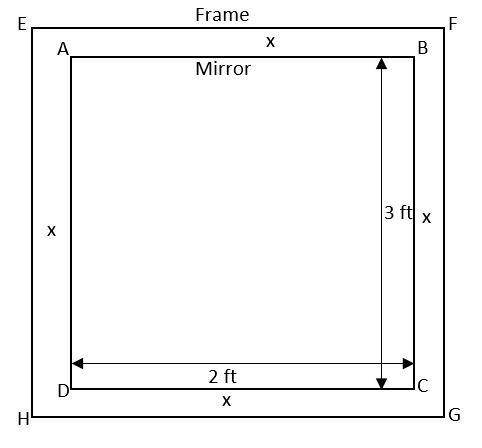 Mary wants to hang a mirror in her room. The mirror and frame must have an area of 7 square feet. Th