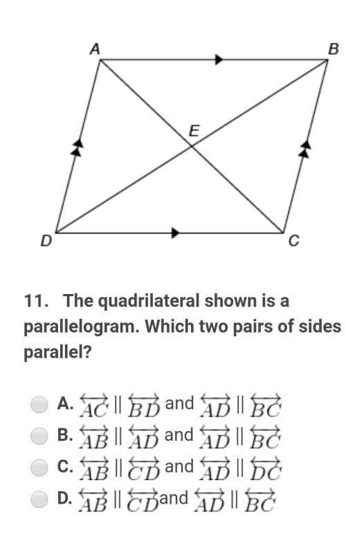 The quadrilateral shown is a parallelogram. which two pairs of sides are parallel? &nbsp;