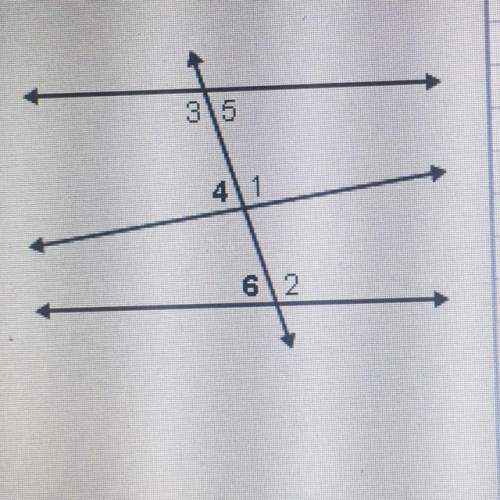 The figure to decide the type of angle pair that describe &lt; 6 and&lt; 4.