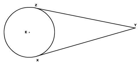 In the figure below, segments yz and xy are both segments that are tangent to circle e. segments xy