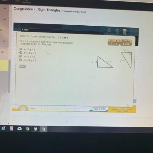 Find the value of x and y that make these triangles congruent by the hl theorem.