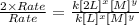 \frac{2\times Rate}{Rate}=\frac{k[2L]^x[M]^y}{k[L]^x[M]^y}