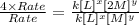\frac{4\times Rate}{Rate}=\frac{k[L]^x[2M]^y}{k[L]^x[M]^y}