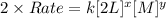 2\times Rate=k[2L]^x[M]^y