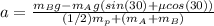 a=\frac{m_{B}g-m_{A}g(sin(30)+\mu cos(30))}{(1/2)m_{p}+(m_{A}+m_{B})}