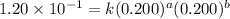 1.20\times 10^{-1}=k(0.200)^a(0.200)^b