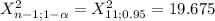 X^2_{n-1;1-\alpha }= X^2_{11;0.95}= 19.675