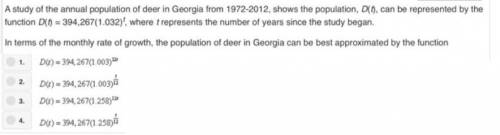 A study of the annual population of deer in Georgia from 1972-2012, shows the population, D(t), can