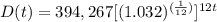 D(t)=394,267[(1.032)^{(\frac{1}{12})}]^{12t}