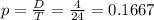 p = \frac{D}{T} = \frac{4}{24} = 0.1667