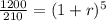 \frac{1200}{210}=(1+r)^5