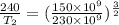 \frac{240}{T_2}=(\frac{150\times 10^9}{230\times 10^9})^\frac{3}{2}