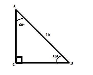Triangle A B C is shown. Angle A C B is a right angle, angle C A B is 60 degrees, and angle A B C is